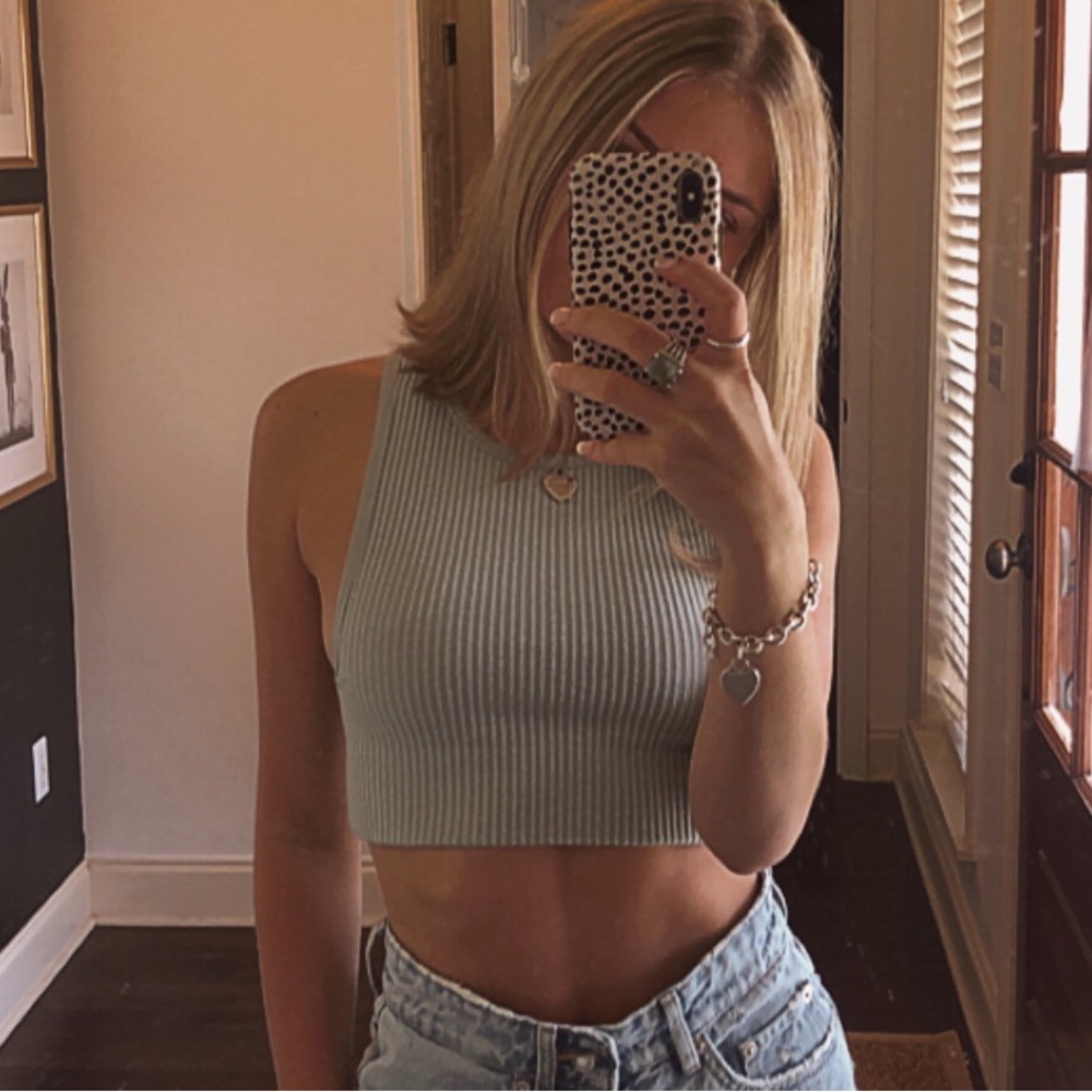 Cropped Ribbed Sage Colored Tank